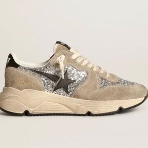 Golden Goose Running Sole sneakers with Silver glitter and dove-gray suede